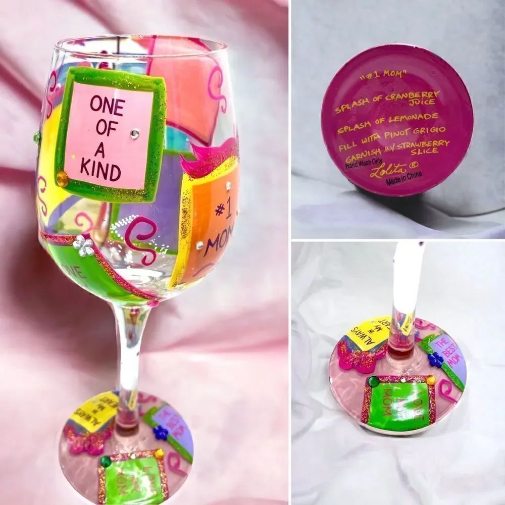 Lolita “#1 Mom” wine glass l Love My Wine l Hand-Painted Collectable